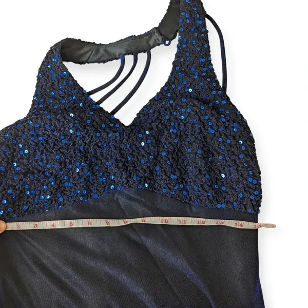 Y2K Prom Dress Iridescent Blue Sparkly Strappy Floor-Length Formal Gown 2000s - Image 6