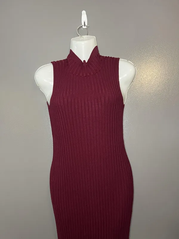 Knit & Love Dress Womens Medium Ribbed Sleeveless Mock Neck Midi Bodycon - Image 2