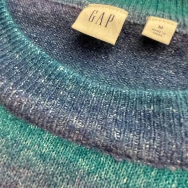 Gap Relaxed Striped Sweater Womens Medium Teal Lavender Crew Neck Soft Knit - Image 5