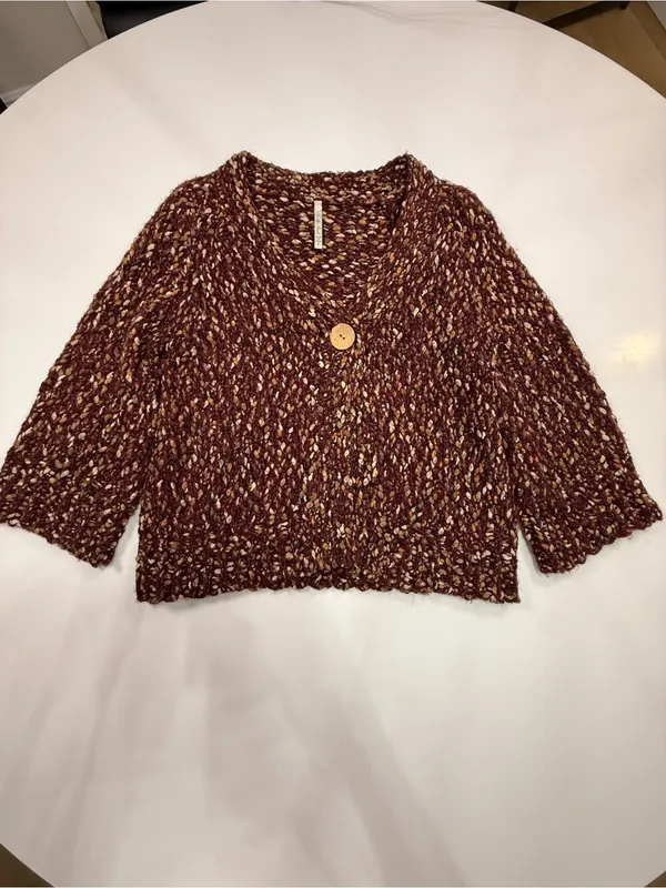 Leo & Nicole Brown Marled V-Neck Chunky Knit Cardigan - Image 2