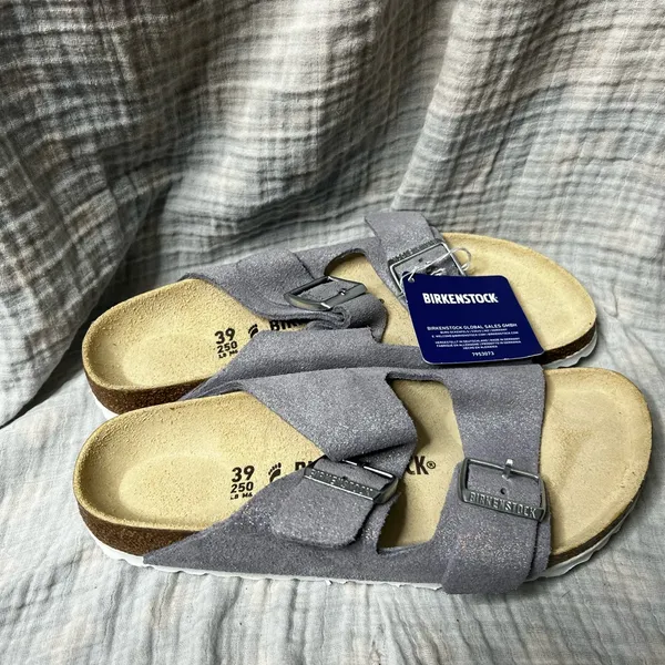 Birkenstock Arizona Suede Glitter Purple Sandals - Image 5
