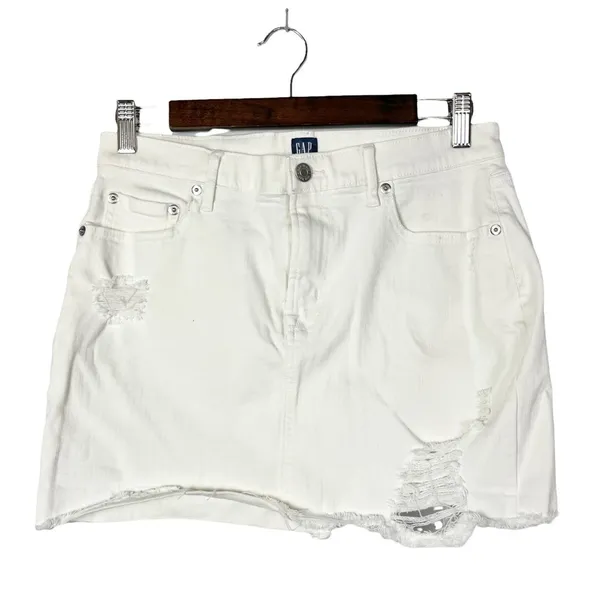 Gap Denim White Distressed Denim Mini‎ Skirt 27 - Image 2