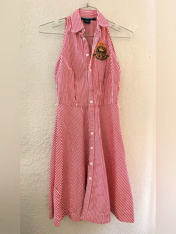 Ralph Lauren Sport red and white striped halter-style sleeveless shirt dress 2 - Image 3