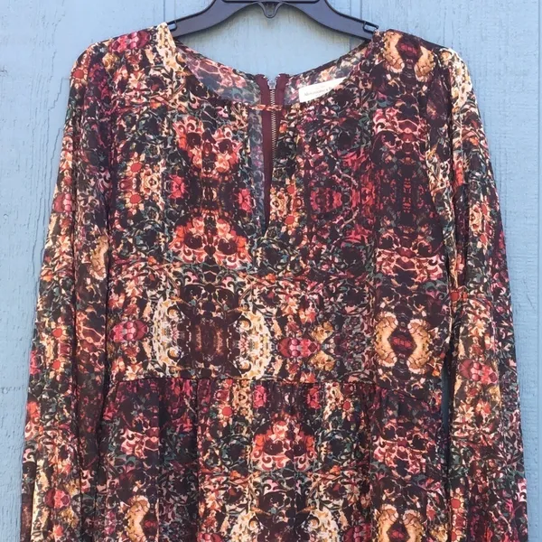 Abercrombie & Fitch Multicolor Floral Lined Long Sleeve Swing Dress Size Medium - Image 5