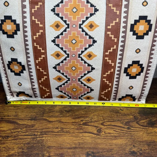 Wrangler Southwestern Canvas Tote Bag Large Aztec Print Faux Leather Trim Brown - Image 5