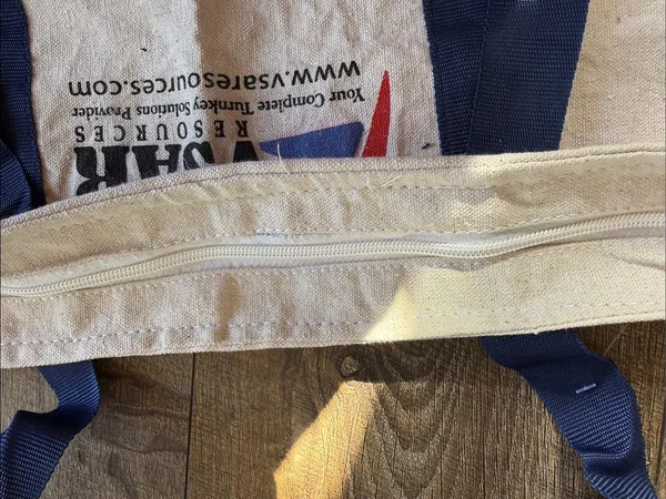 Canvas Tote Bag in Natural and Navy Blue - Image 2