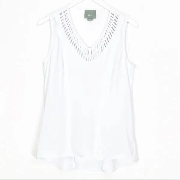 ✨Anthropologie Maeve La Vista White Cutout V-Neck Structured Tank✨ - Image 8