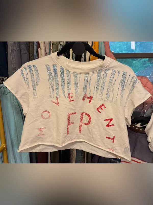 NWOT Free People FP Movement Hot Shot Graphic Cropped Tee - Ivory Stamp - XS - Image 7