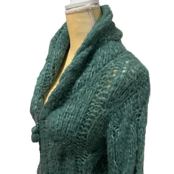 Anthropologie Sleeping‎ on Snow Green Knit Wool Blend Zipup Jacket Cabin Cozy S - Image 9