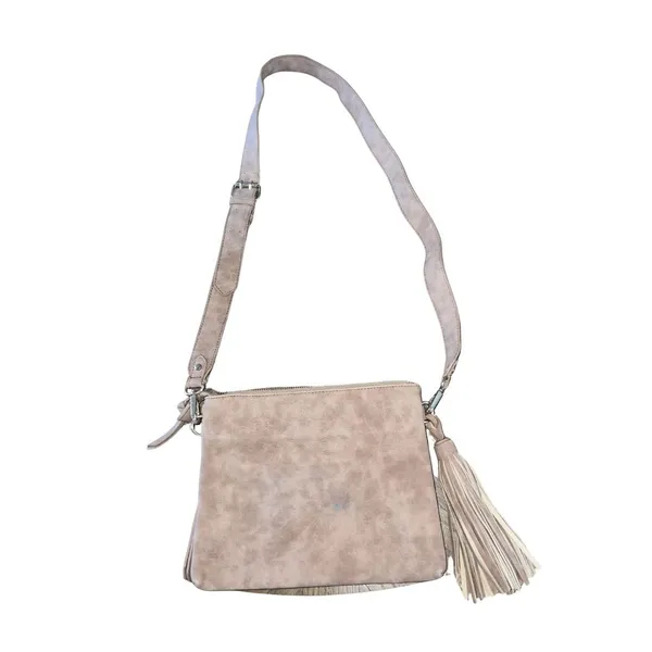Faux Suede Shoulder Crossbody Handbag Purse Tassel and Adjustable Strap Western - Image 2