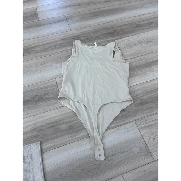 Lululemon Wundermost Ultra-Soft Nulu Square-Neck Bodysuit Cream Beige Large - Image 6