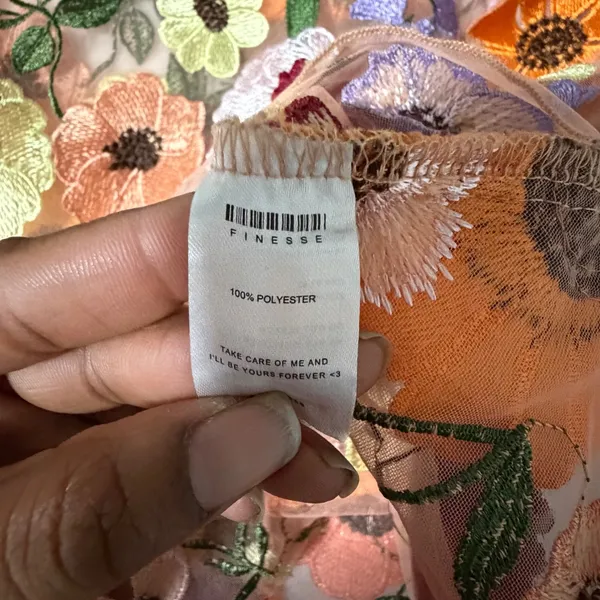 Finesse Floral Embroidered Sheer Mesh Mock Neck Mini Dress Peach Multi Size L - Image 5
