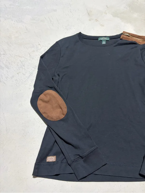 Lauren Ralph Lauren jeans co Black Long-Sleeve Top elbow patches XL - Image 2