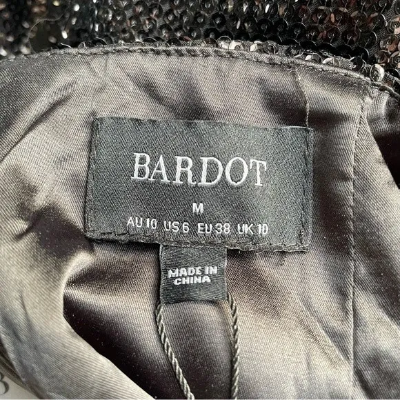 Bardot Easton Dress Size 6 Black Sequin Open Back Thigh Slit Midi Cocktail NWT - Image 14