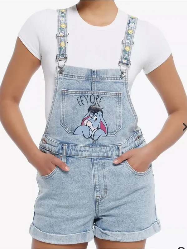 Her Universe Disney Winnie the Pooh Eeyore Denim Shortalls Overalls Small S - Image 4