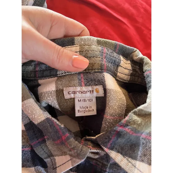 Carhartt Women’s Multicolor Long Sleeve Flannel Button Check Shirt Sz M (8-10) - Image 8