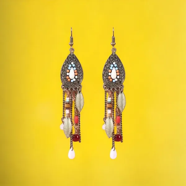 Boho Vintage Style Beaded Fringe Dangle Chain Feather Earrings *Faux Fashion Je - Image 8