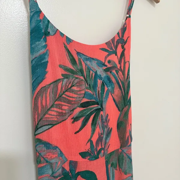 CYNTHIA ROWLEY | Coral Tropical Leaf Print Tie Back Sleeveless‎ Maxi Dress, 2 - Image 4