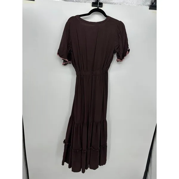 R.Vivimos‎ Brown Boho Midi Dress Womens Medium Cottagecore Prairie Peasant - Image 2