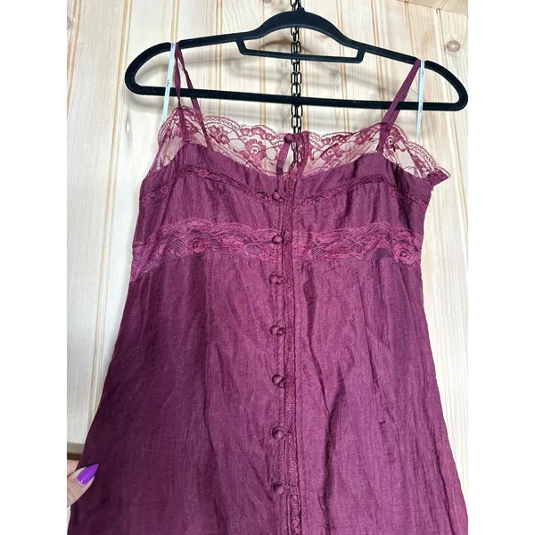 NWT Lulus Veanna Burgundy Textured Lace Button-Front Midi Dress Party Size S - Image 4
