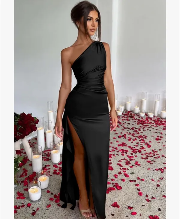 One shoulder high split cocktail dress Black - Image 3