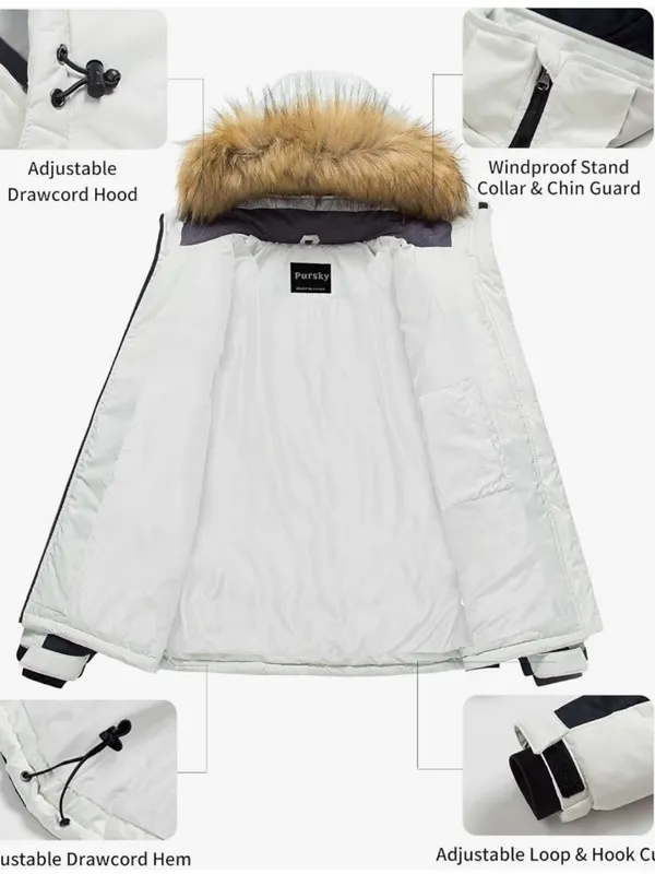 Women's Waterproof Insulated Faux Fur Winter Ski Puffer Jacket with Hood - Image 3