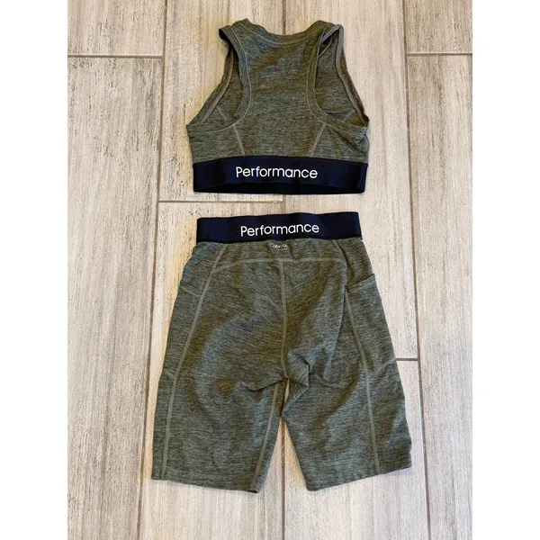 Calvin Klein Performance 2Pc Bike Short Set Olive Green Activewear Women's Small - Image 2