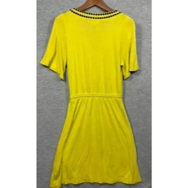 Boden Estelle Dress US 2‎ Yellow Linen Blend Drawstring Waist Embroidered Neck - Image 8