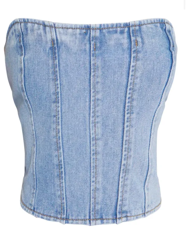 Pretty Little Thing Bandeau Denim Corset Top - Image 3