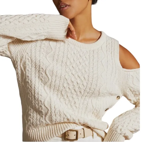 NWT Anthropologie Pilcro Cutout Fisherman Sweater Cream Size S - Image 6