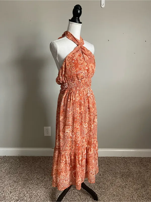 TRIXXI | Orange Floral Halter Midi Dress Sz XL - Image 5