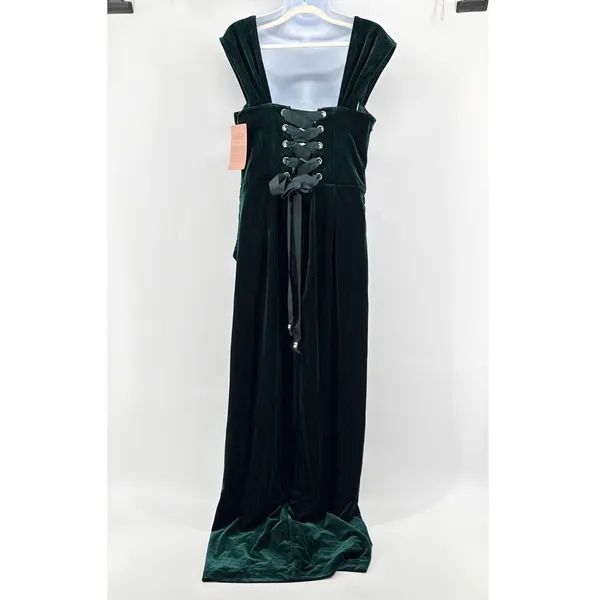BHLDN Anthropologie Lana NWT Emerald Green Velvet Corset Lace Up Back Gown L NEW - Image 9