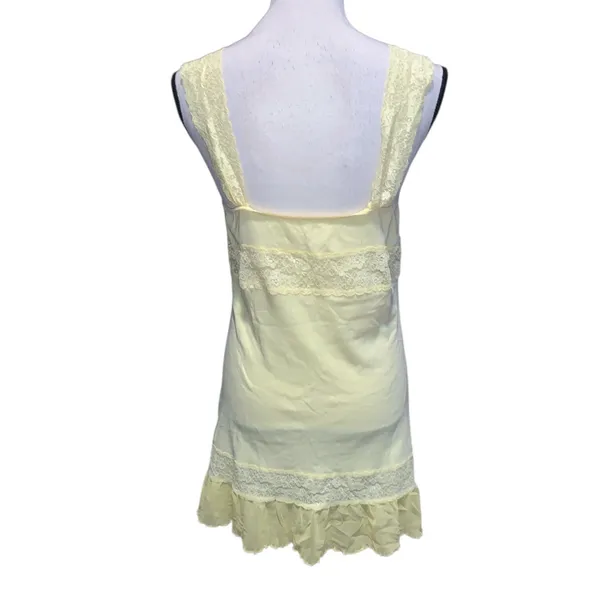 Yellow Lace-Trim Strappy Babydoll Dress Mini Ruched - Image 4