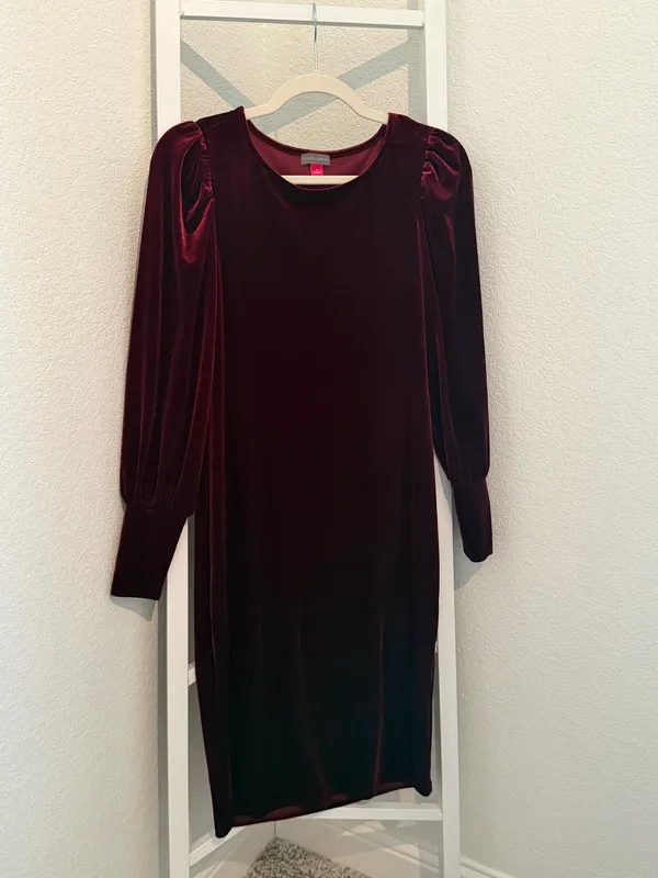 Vince Camuto Burgundy Velvet Puff Sleeve Midi Dress Women’s - Image 2