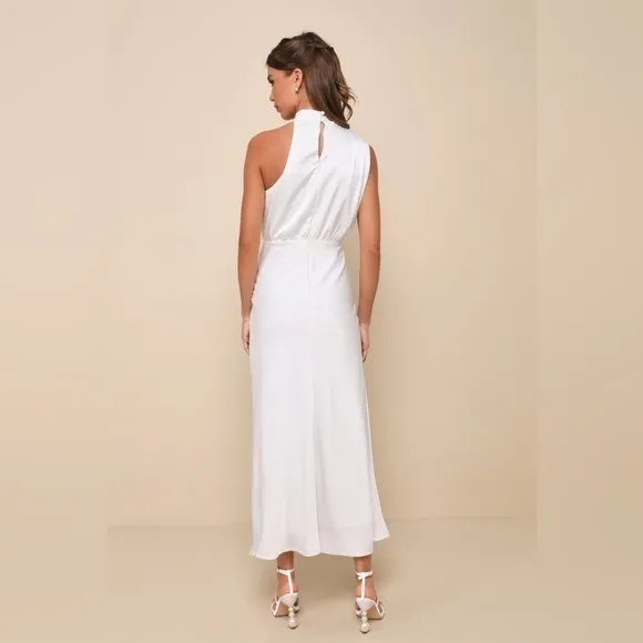 NEW LULUS Distinctive Charm White Satin Asymmetrical Midi Dress SZ XS - Image 8