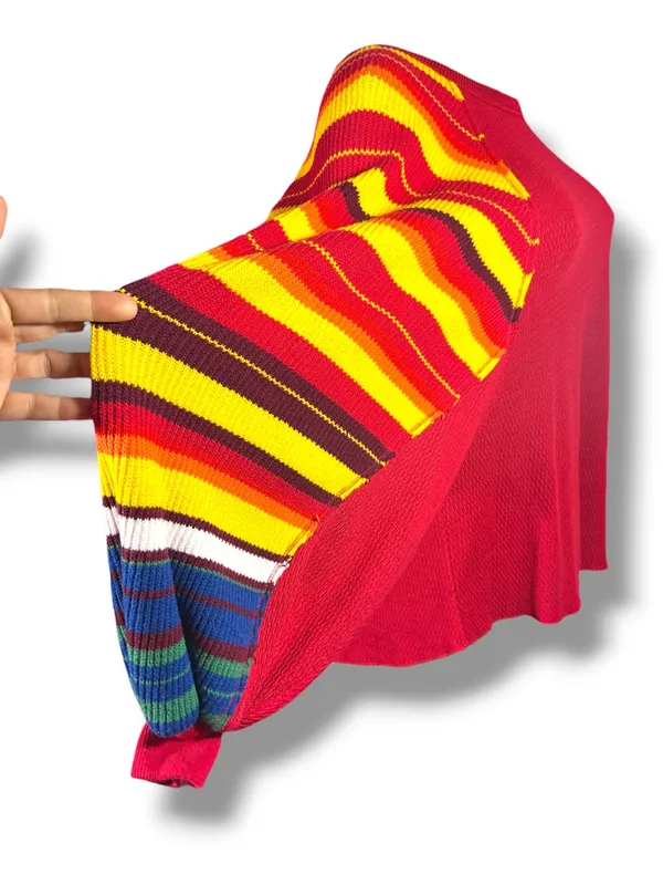 Free People We The Free Rainbow Dreams Pullover XS Red Combo Balloon Sleeve - Image 12