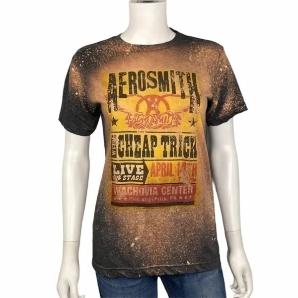 Aerosmith Cheap Trick Gray Bleached Band Tee Rock Grunge Indie Sleaze T-Shirt S - Image 2
