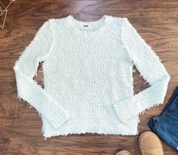 Free People • September Song pullover sweater Polar Bear fuzzy mint green aqua - Image 2