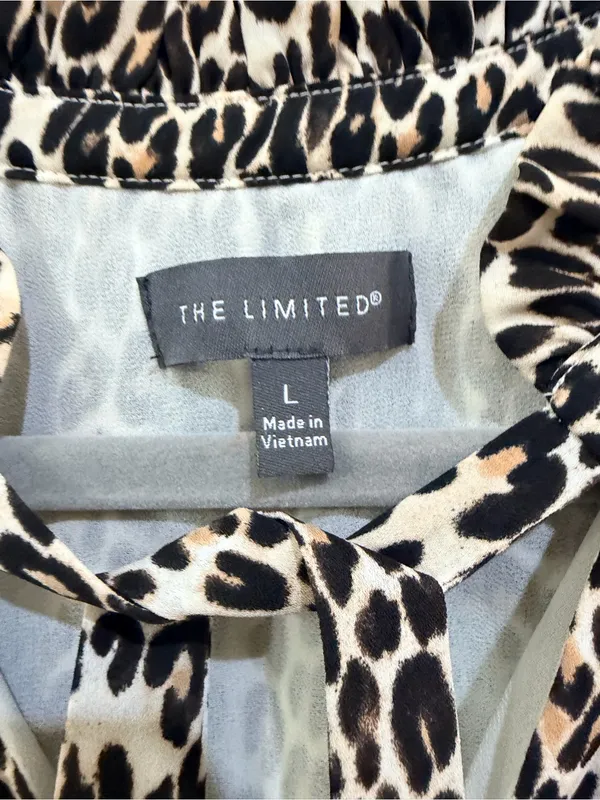 The Limited Leopard Print Tie Neck Blouse Size L Long Sleeve Animal Print - Image 4