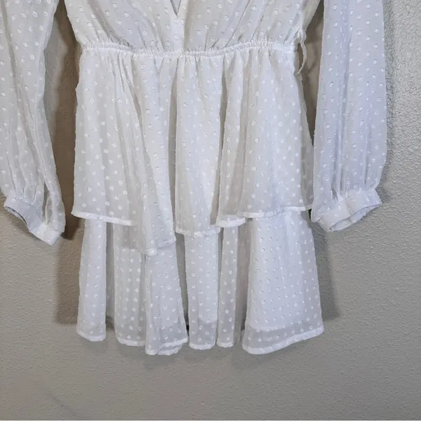 Lioness White Swiss Dot Tiered Mini Dress Womens S Boho Fairy Cottage Core Bride - Image 11