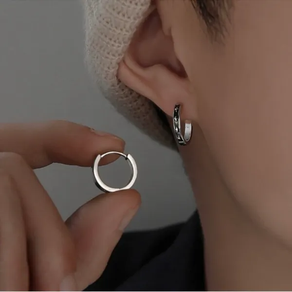 925 Silver Plated Small Silver Hoop Earrings for Men Women,Punk Hip Hop Earrings - Image 3