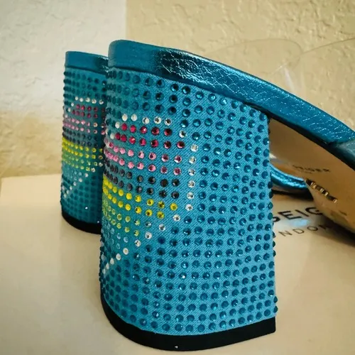 Kurt Geiger Party Clear Block Heel Sandal Glass Slipper Barbie Blue Size 8.5, NW - Image 14