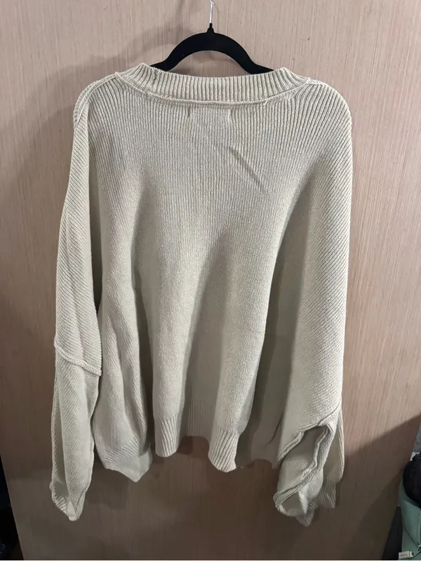 Women’s Grey Bandit Knit Oversized Crewneck Sweater - Cream Size XXL - Image 3