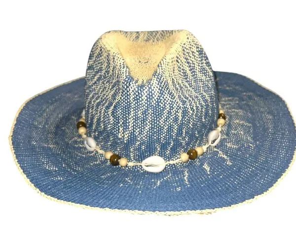 Blue and Tan Women's paper straw Cowgirl Hat - Image 2