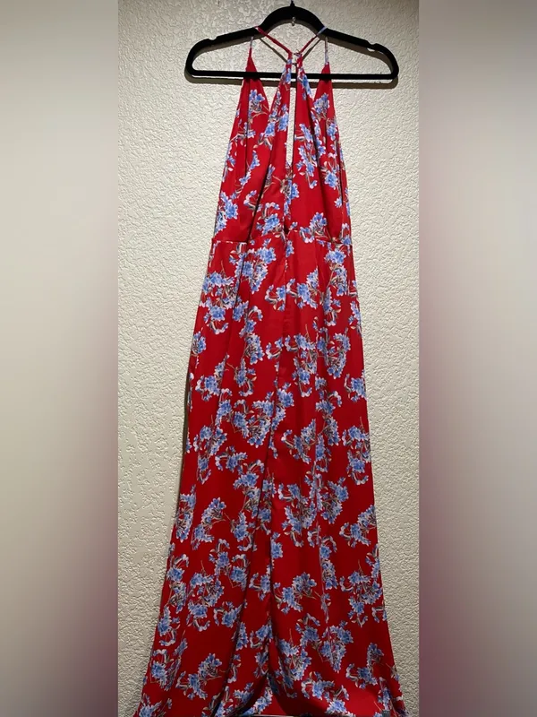 Lush Red Floral Sleeveless Maxi Dress with Open Back Size L NWT - Image 5