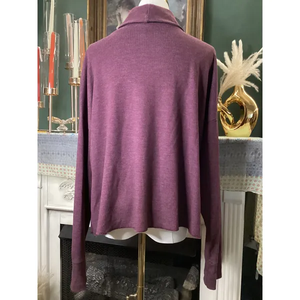 American Eagle Womens Small Plum Waffle Knit Cowl Neck Cropped Top Sweater - Image 3