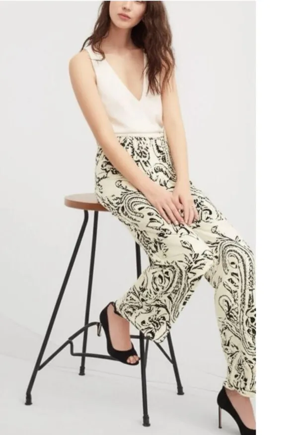 TALBOTS Petite Dress Pant Straight Leg Trouser Beige Black Damask Sz 10/12 - Image 11