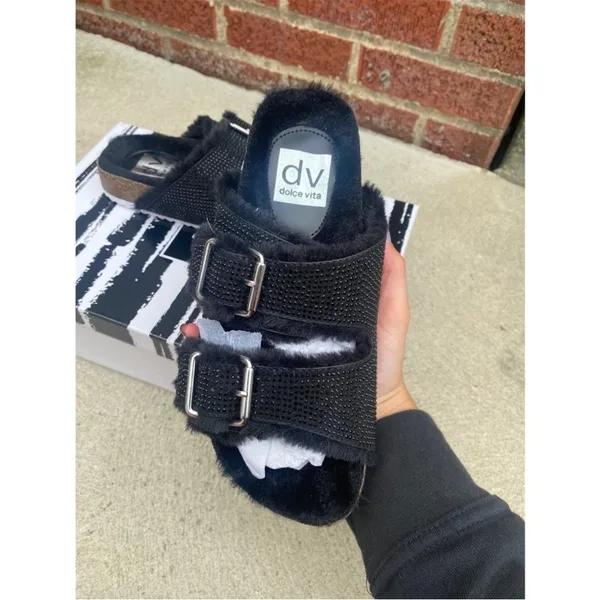Dolce Vita fuzzy black rhinestone birkenstocks - Image 8