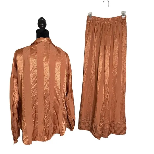 Victoria's Secret Satin Pajama Wide Leg Pants Set Size XS M Striped Loungewear - Image 6