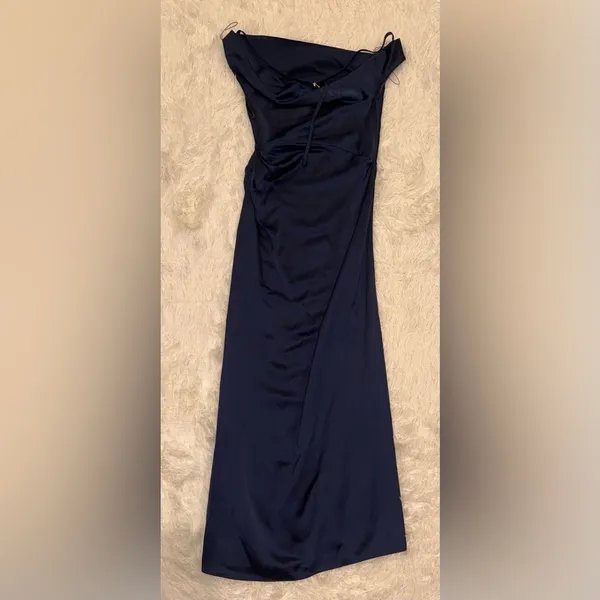 NEW Significant Other Alyssa Pleated One-Shoulder Draped Satin navy Gown Sz 6 - Image 6